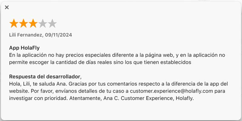 Opiniones Holafly en Apple Store