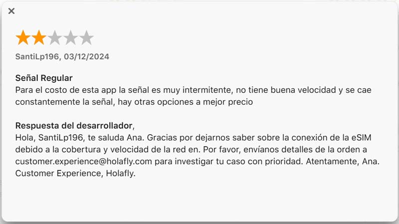 Opiniones Holafly en Apple Store