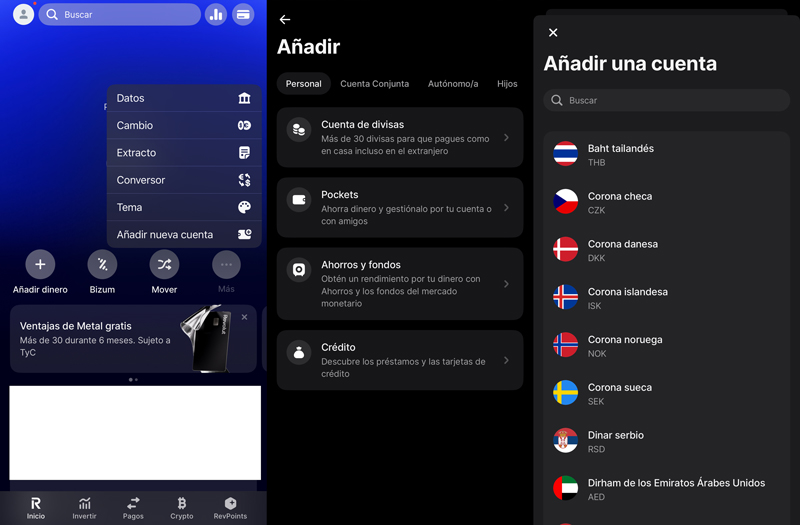Crear cuentas en divisas en Revolut