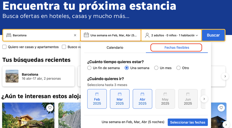 Búsqueda con fechas flexibles