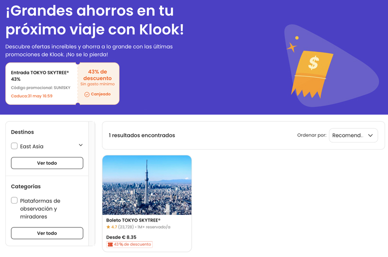Aquí puedes ver la actividad a la que se aplica el cupón