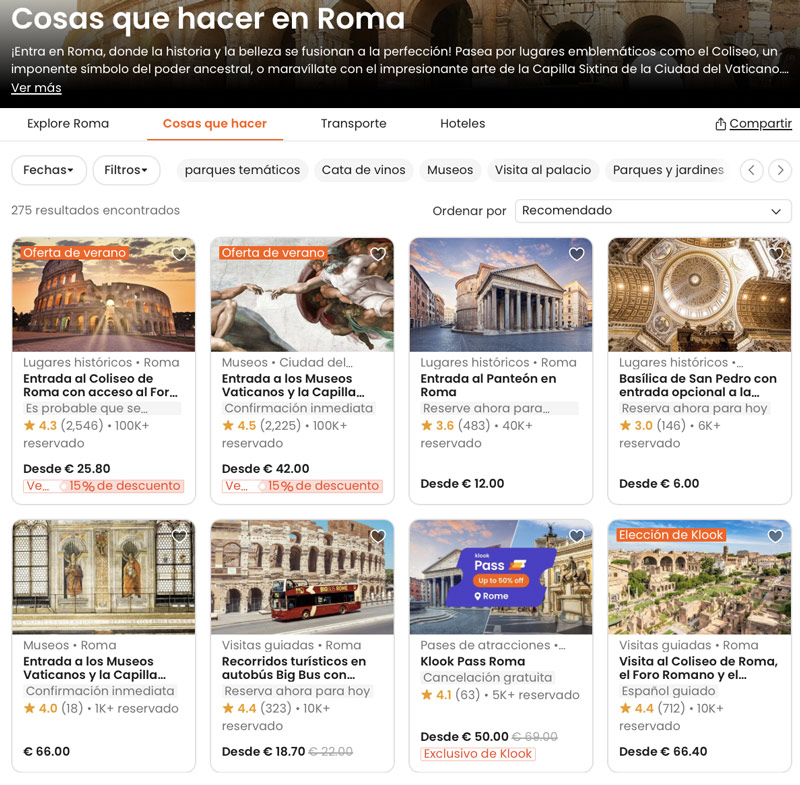 Descuentos y pases de Klook