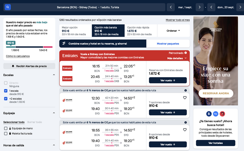 Hacer vuelos con escala suele implicar descuentos en Skyscanner
