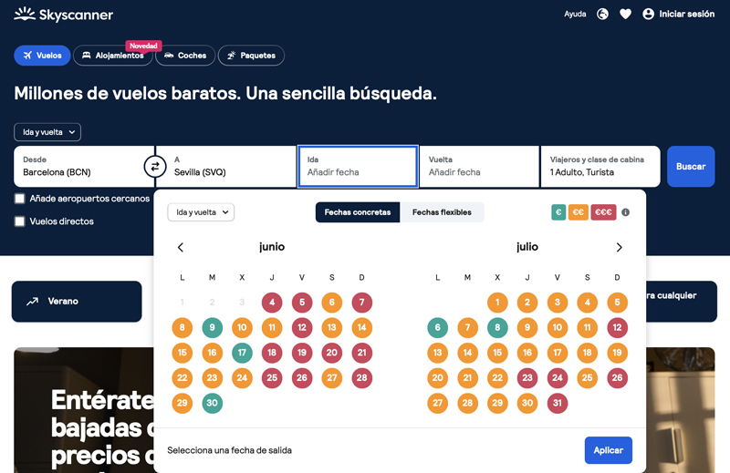 Calendario Skyscanner descuentos