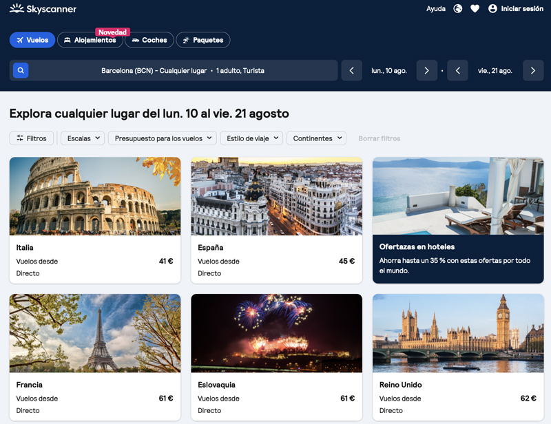 Los destinos más baratos para dichas fechas