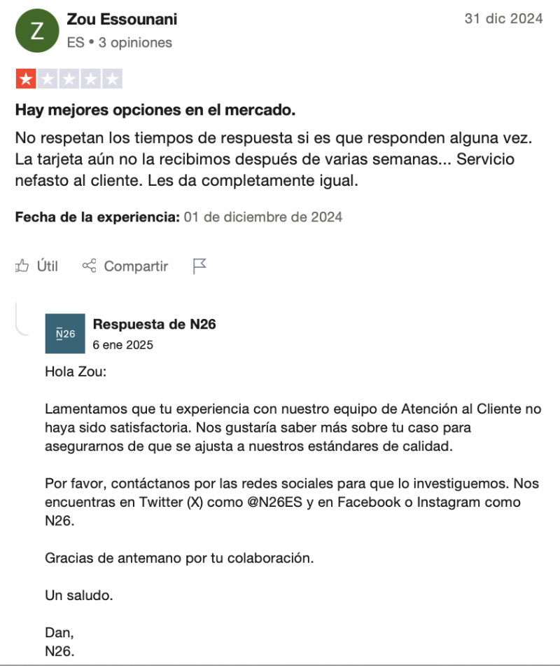 Envío de la tarjeta N26