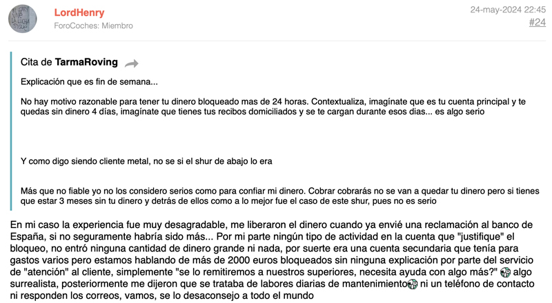 Mala opinión N26 Forocoches