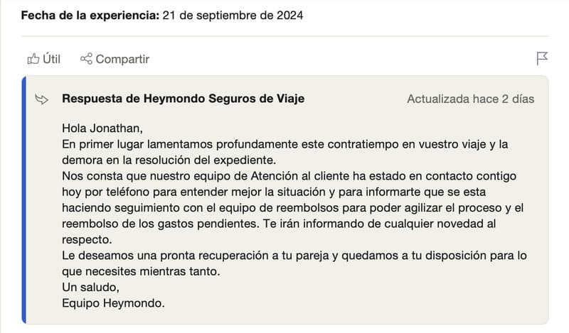 Respuesta Heymondo Opinión negativa