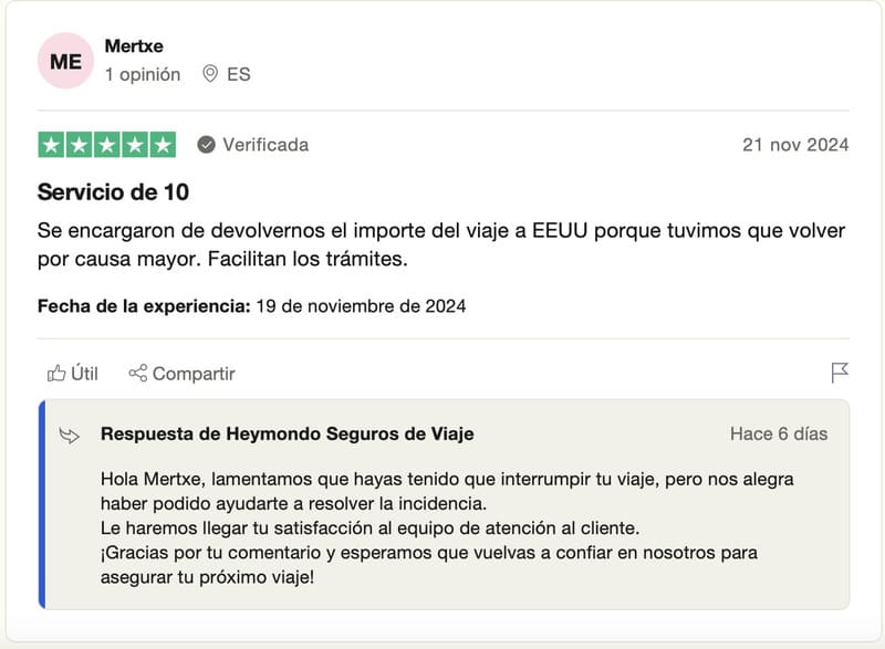 Regreso anticipado cobertura Heymondo opinion