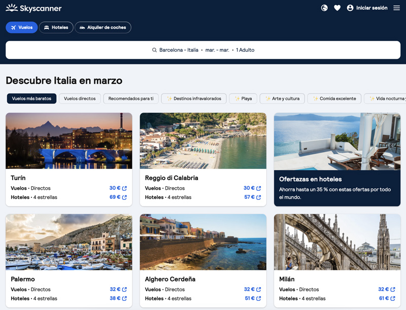 Posibles ofertas en Skyscanner