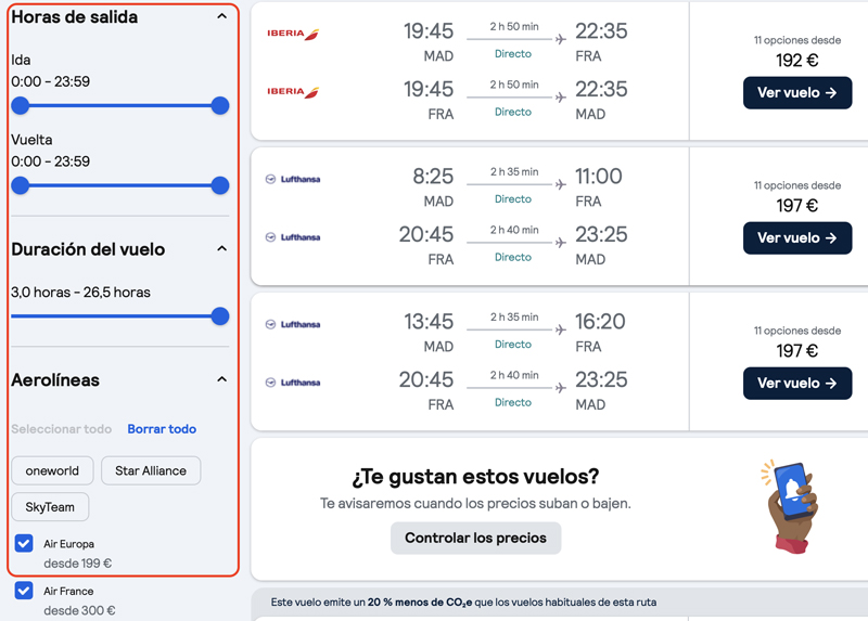 Filtros de búsqueda - Trucos Skyscanner