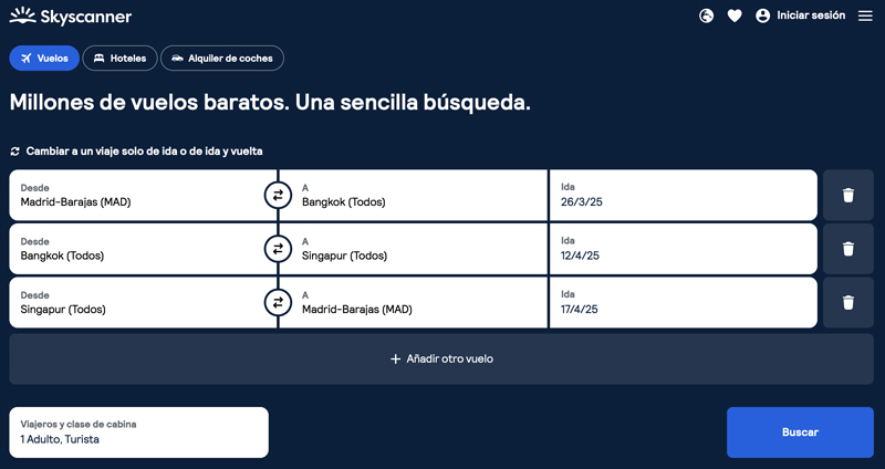 Ejemplo de viaje con varios destinos