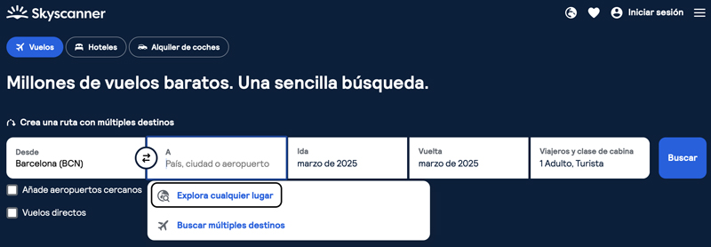 Búsqueda cualquier lugar de Skyscanner